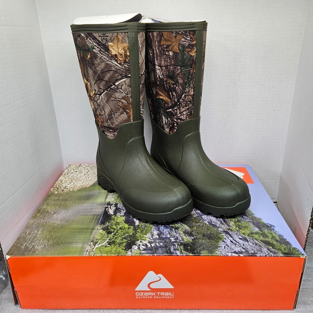 Ozark Trail 13inch MUK Hunting Boots Realtree Camo Waterproof Green mens Size 8
